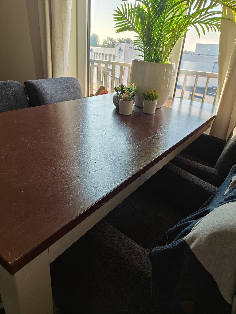 Eettafel + 3 stoelen en een bank, Ophalen, Gebruikt, 200 cm of meer, 50 tot 100 cm