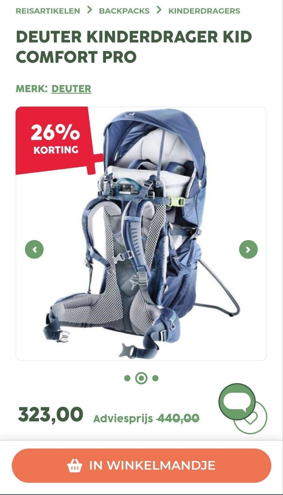 Deuter kinderdrager comfort pro, Nieuw, Rug, Draagzak, Ophalen