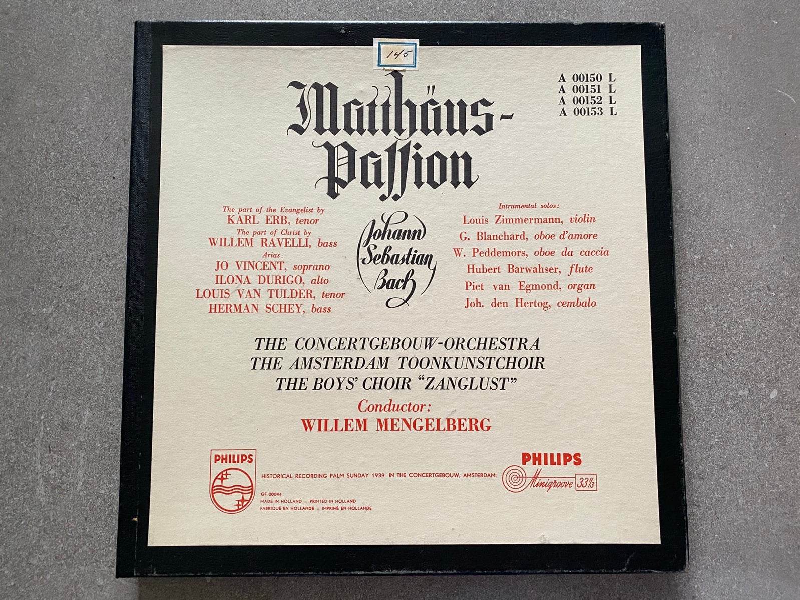 Johann Sebastian Bachs Matthäus-Passion 1939. Box, Cd's en Dvd's, Ophalen, Barok, Zo goed als nieuw, 12 inch