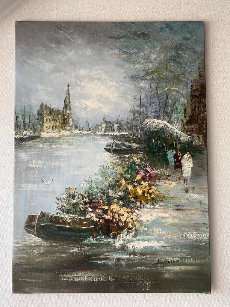 Vintage wanddeco gesigneerd 50 x 70 - ophalen, Antiek en Kunst, Ophalen