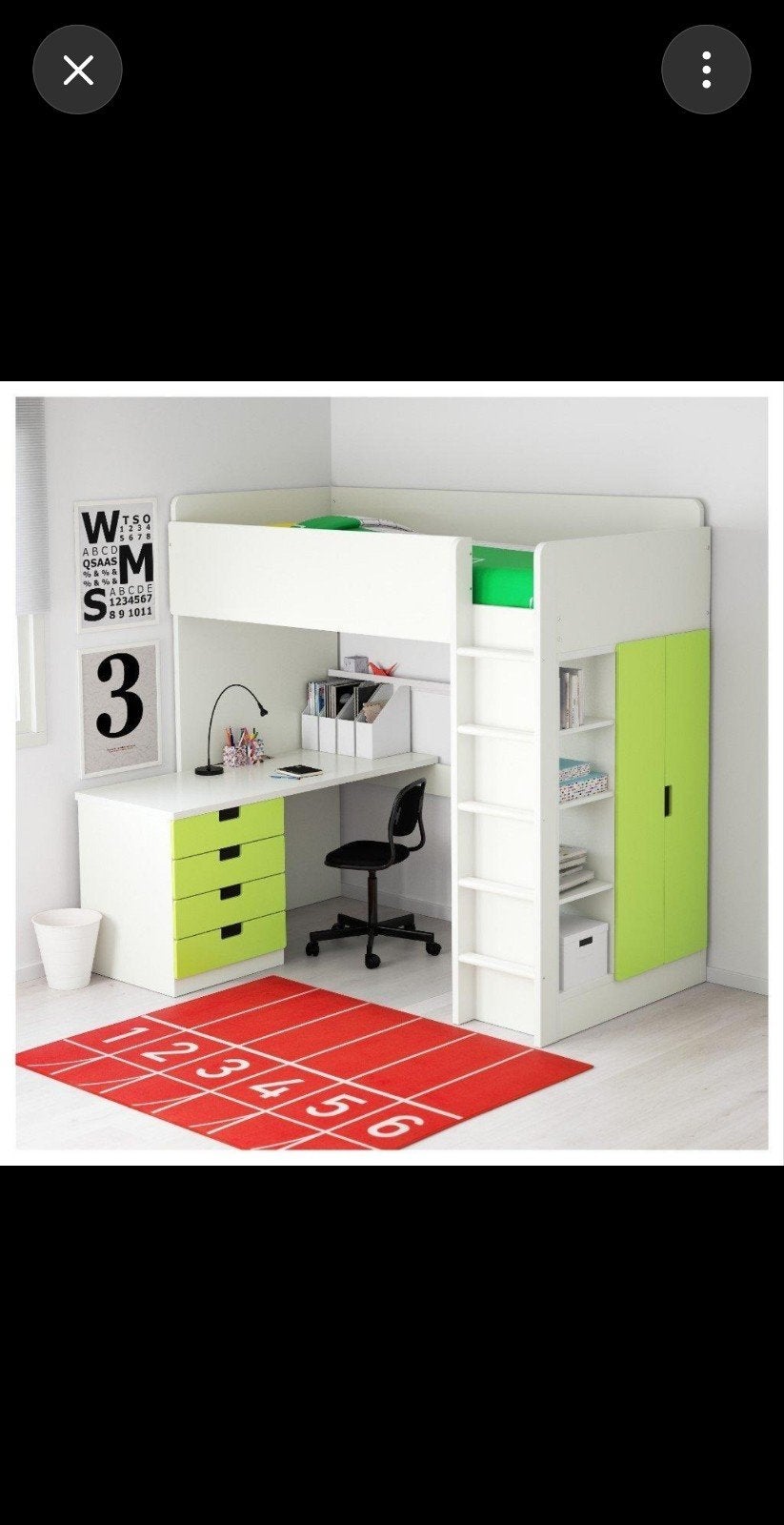 ikea smastad hoogslaper wit met groene fronten., Ophalen, Gebruikt, Eenpersoons, 200 cm