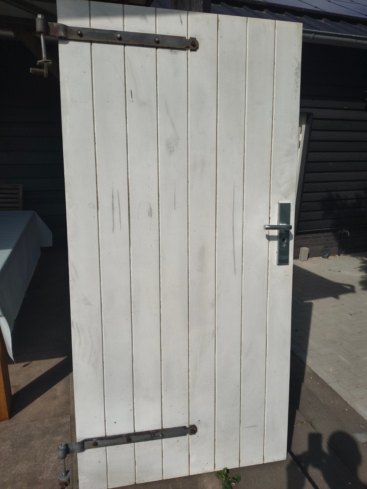 Karakteristieke stompe schuurdeur gebroken wit 90x182cm, Doe-het-zelf en Verbouw, Deuren en Horren, Ophalen, Gebruikt, Binnendeur
