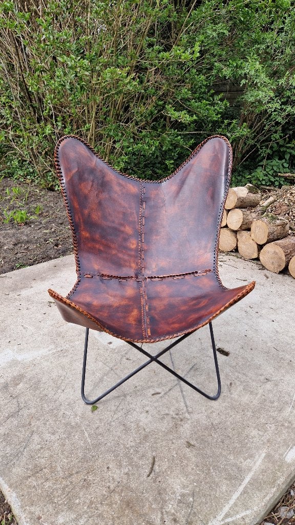 Vlinderstoel/Butterfly Chair Leer -Cognac -Zo goed als nieuw, Ophalen, Bruin, Leer, Zo goed als nieuw