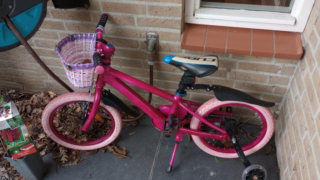 Cube 16 inch kinderfiets roze met nieuwce roze banden, Fietsen en Brommers, Ophalen, Zijwieltjes, Cube, 16 tot 20 inch