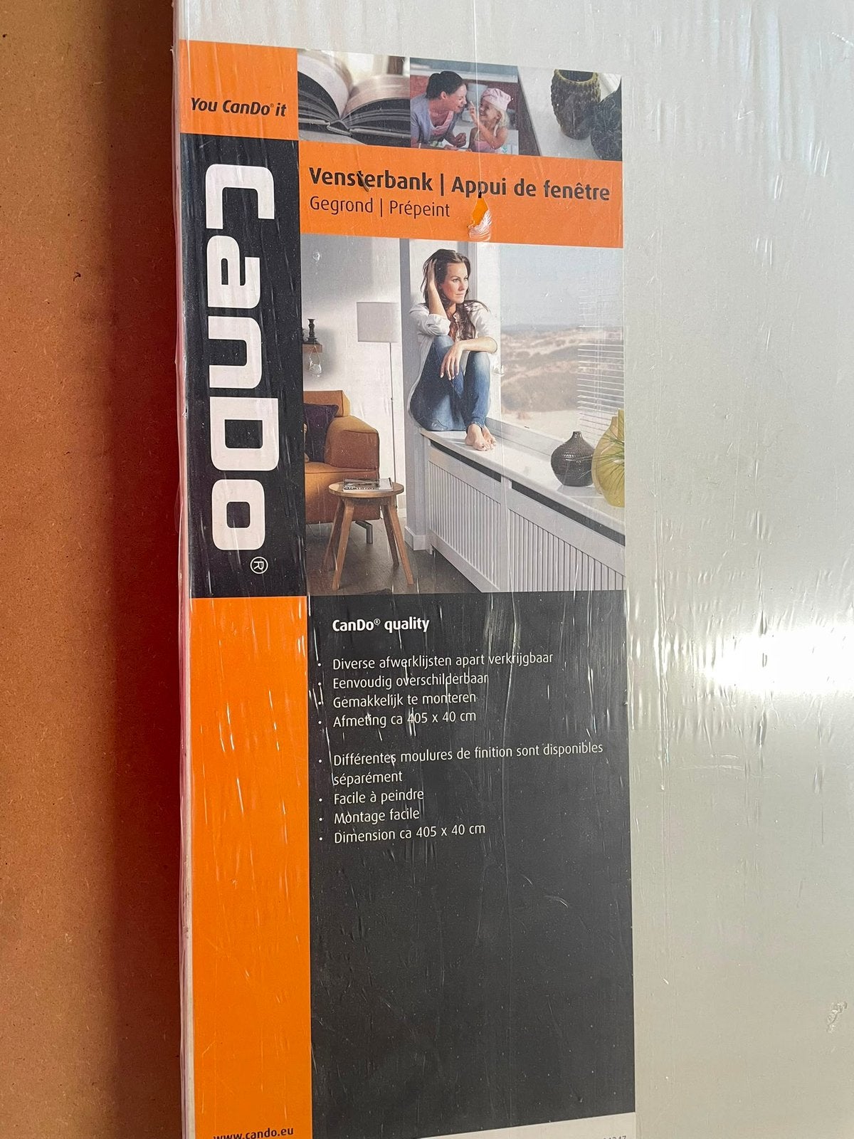 Cando vensterbank met randafwerking 405x40  nieuw., Doe-het-zelf en Verbouw, Ophalen, Vensterbanken, Nieuw, Mdf