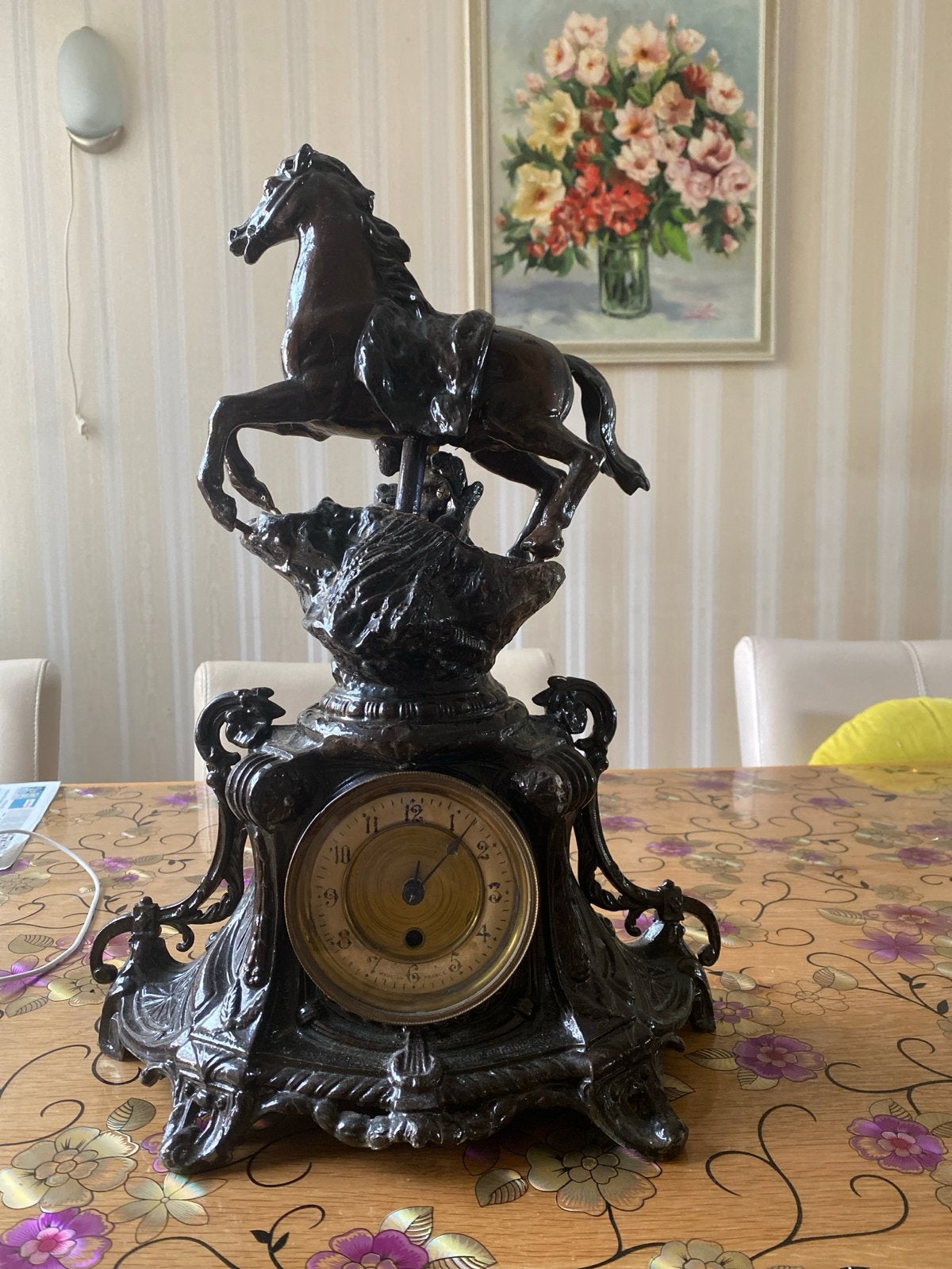 Antieke bronzen paardenklok - Made in France, Antiek en Kunst, Ophalen of Verzenden
