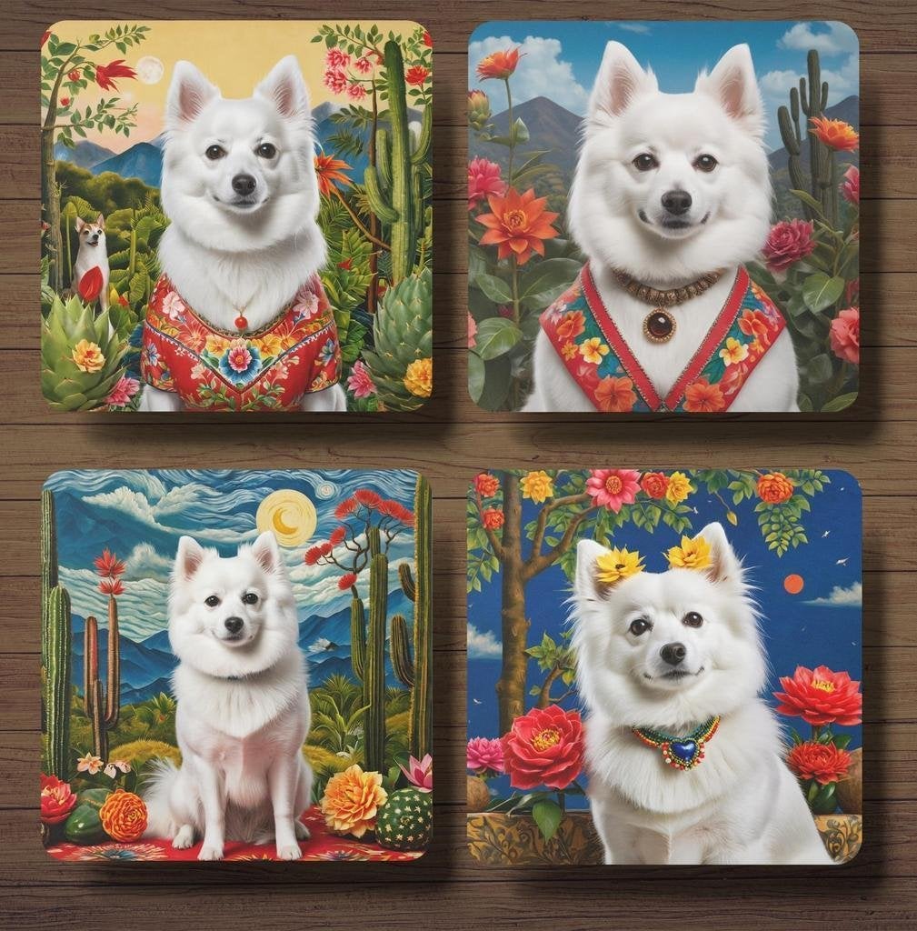 Japanse Spitz Frida Kahlo onderzetters met houder, Ophalen of Verzenden, Nieuw