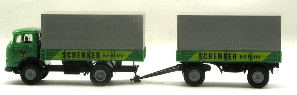 Brekina MB LP Schenker huif aanhanger., Hobby en Vrije tijd, Ophalen of Verzenden, Zo goed als nieuw, Bus of Vrachtwagen, Brekina