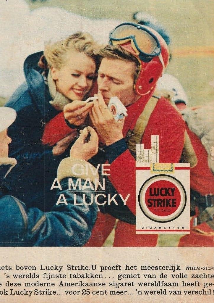 retro reclame 1963 Lucky Strike sigaretten parachutist, Verzenden, Overige typen