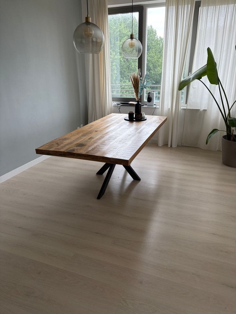 Eettafel Vince mangohout rechthoek, Huis en Inrichting, Tafels | Eettafels, Ophalen, 200 cm of meer, 50 tot 100 cm, Zo goed als nieuw