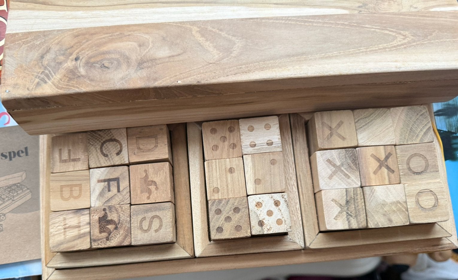 3 teakhouten spelletjes met   Beschrijving nieuw, Ophalen of Verzenden, Nieuw