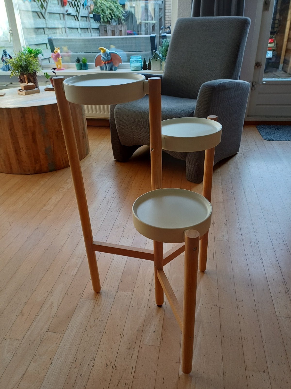 IKEA Satsumas plantenstandaard bamboe/wit, Ophalen, Hout, Zo goed als nieuw, Wit