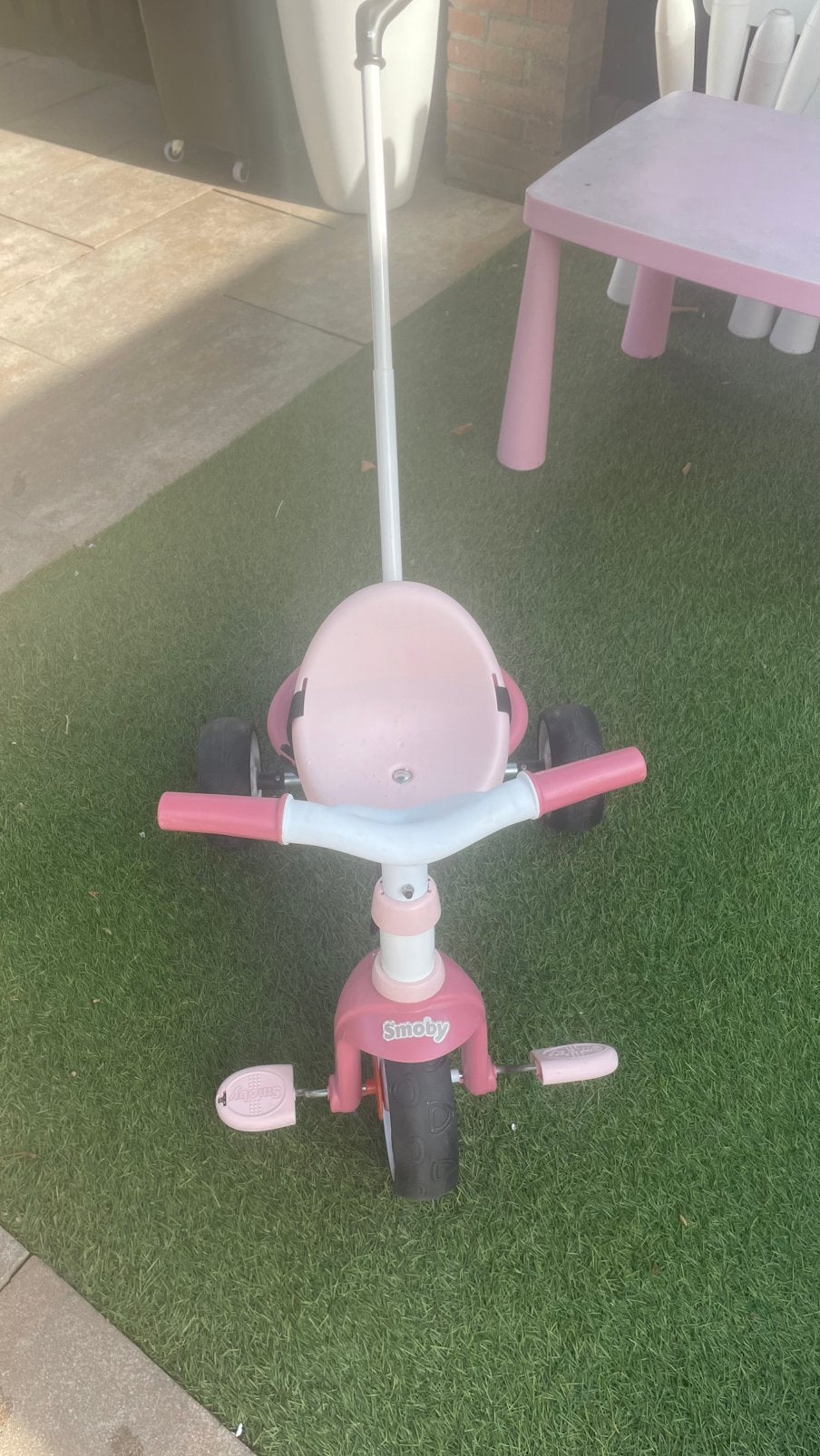Smoby driewieler met duwstang, Fietsen en Brommers, Ophalen of Verzenden, Zo goed als nieuw