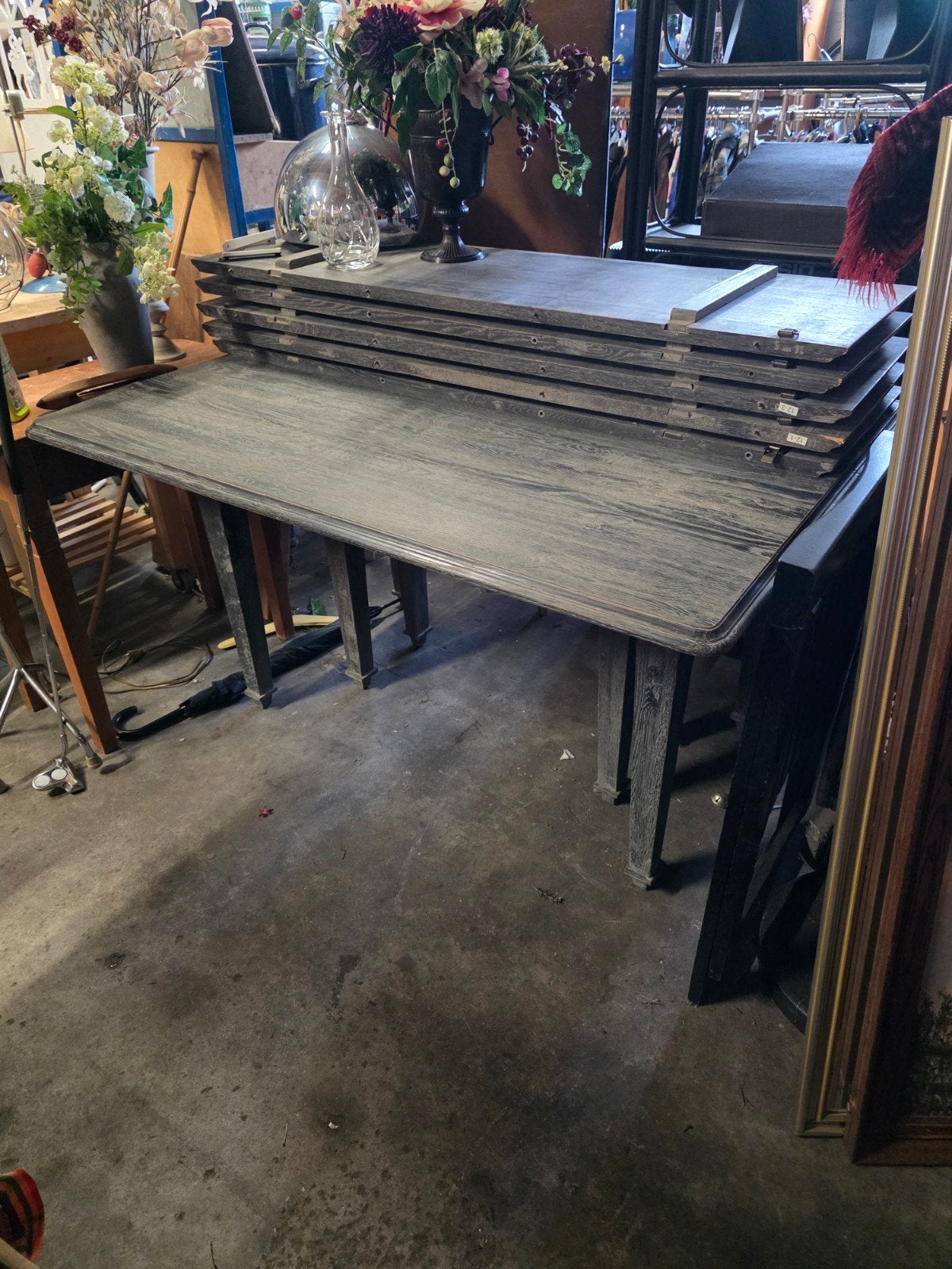 Uitschuifbare houten eettafel - Greywash, Ophalen, Nieuw, Greywash, Landelijk, 50 tot 100 cm