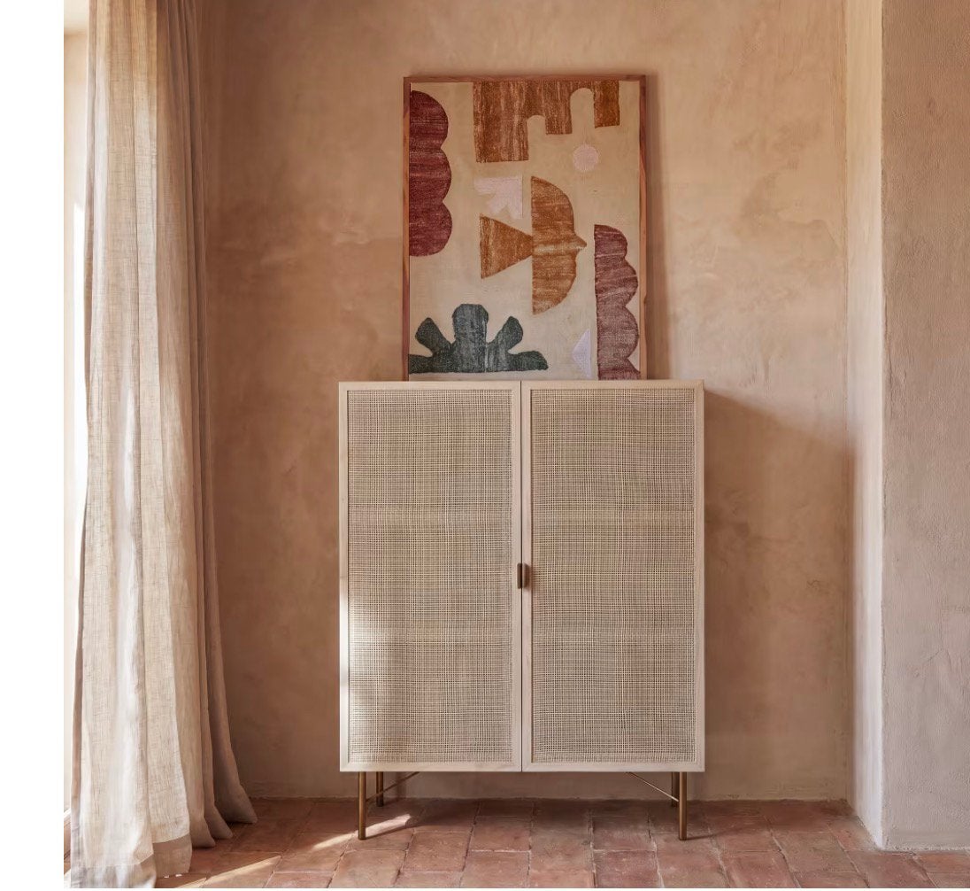 Rotan kast woonkamer wandkast licht hout, Ophalen, Met deur(en), 100 tot 150 cm, 50 tot 100 cm