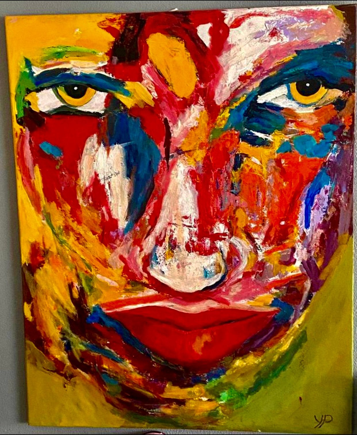 Levendig Abstract Portret Schilderij - Handgeschilderd, Antiek en Kunst, Ophalen of Verzenden