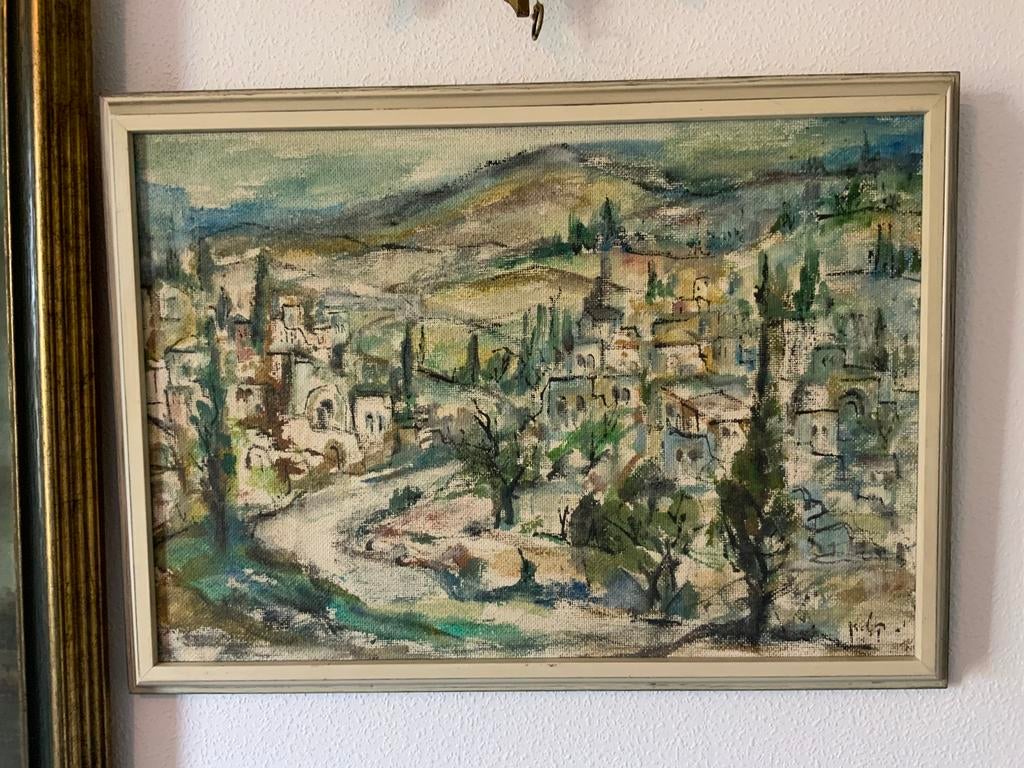 Impressionistisch olieverf Schilderij Landschap Dorp 56/40, Ophalen