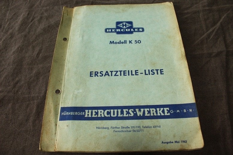 Hercules K50 1963 mofa ersatzteil liste, Ophalen of Verzenden, Gebruikt