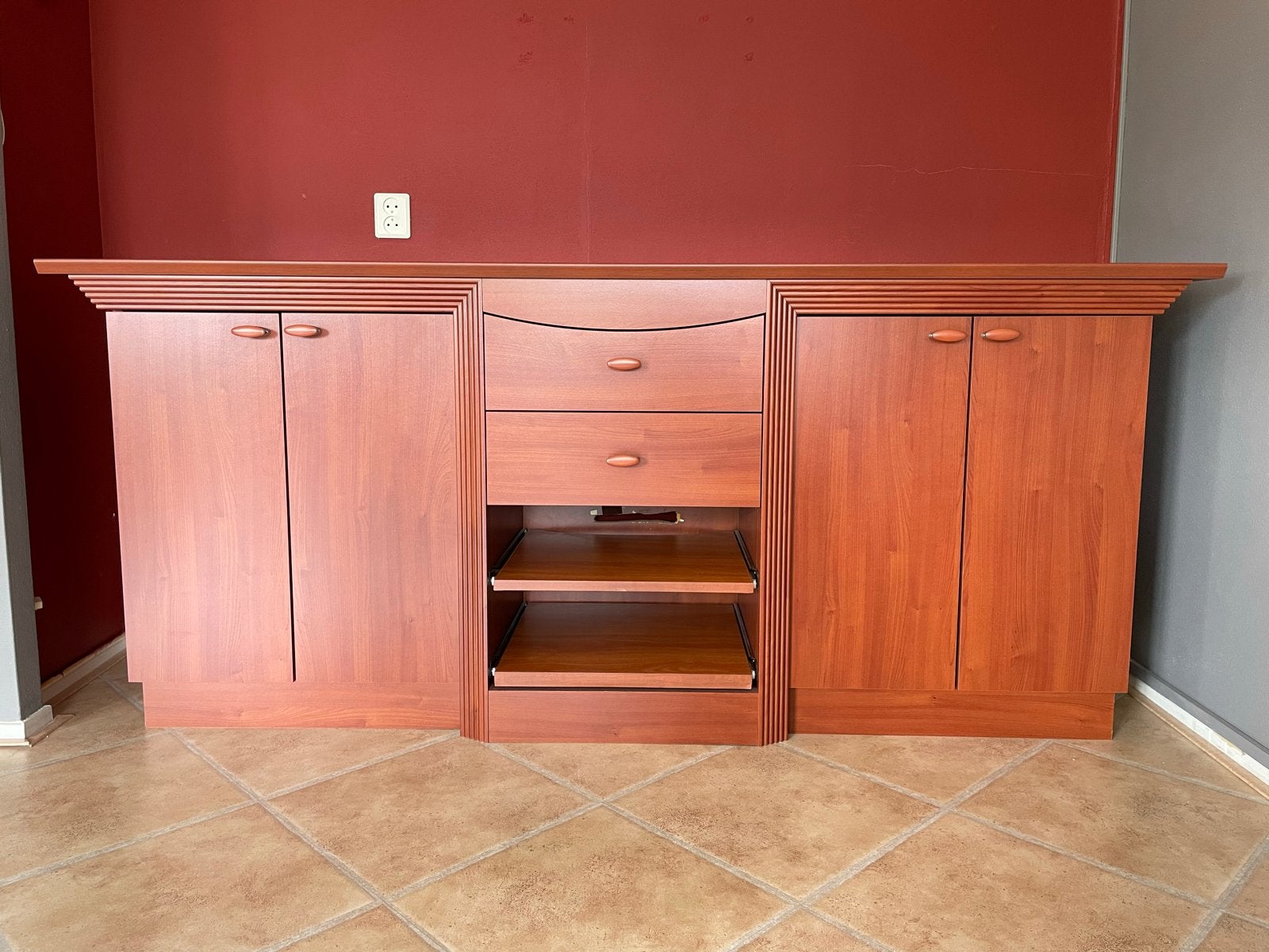 Vintage Kersen Fineer Dressoir Buffetkast TvMeubel, Ophalen of Verzenden, Zo goed als nieuw, 200 cm of meer, Met lade(s)