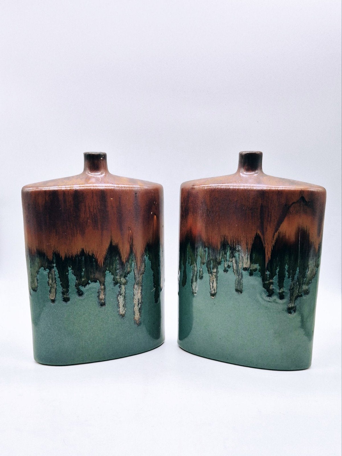 Set van 2 Keramische Vazen - Turquoise & Bruin, Antiek en Kunst, Antiek | Vazen, Ophalen of Verzenden
