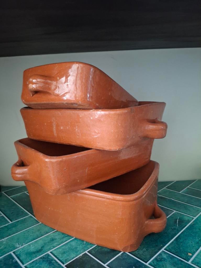 Set van 4 Aardewerk Ovenschalen, Overige materialen, Gebruikt, Pot, Bus of Blik, Ophalen of Verzenden