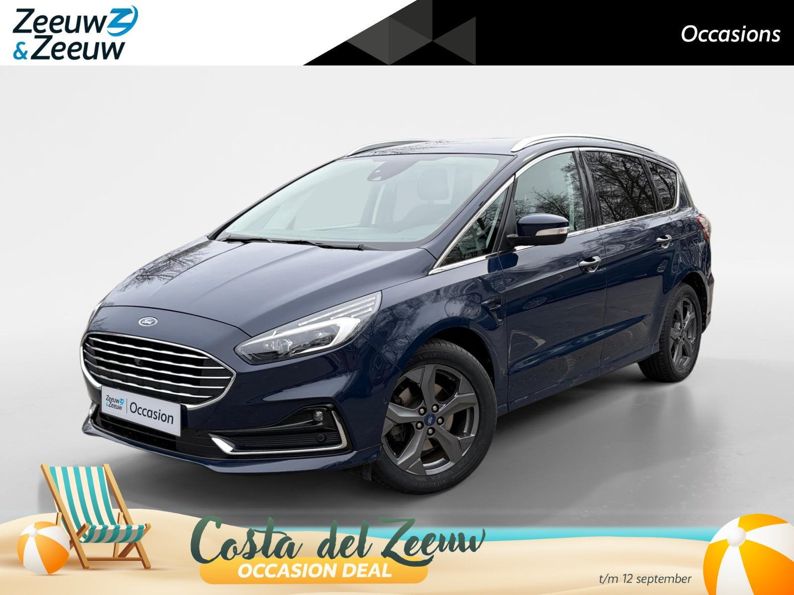 Ford S-Max Titanium 7pers. Hybrid Automaat | Adaptieve Cruis, 12 maanden, Stof, Gebruikt, Blauw