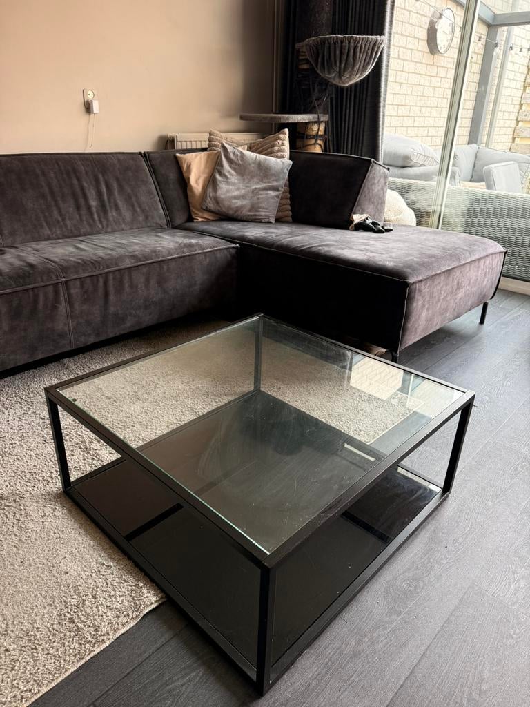 Salontafel zwart/glas, Huis en Inrichting, Tafels | Salontafels, Ophalen, 100 tot 150 cm, 50 tot 100 cm, Minder dan 50 cm