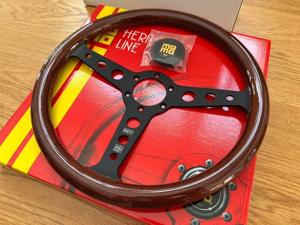 Momo Indy heritage stuur sportstuur 350mm hout zwart, Auto diversen, Ophalen of Verzenden
