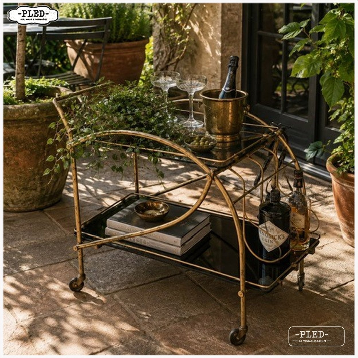 Midcentury Art Deco style serveer trolley Bar Serveerwagen, Huis en Inrichting, Ophalen, Metaal of Aluminium, Nb, Nb