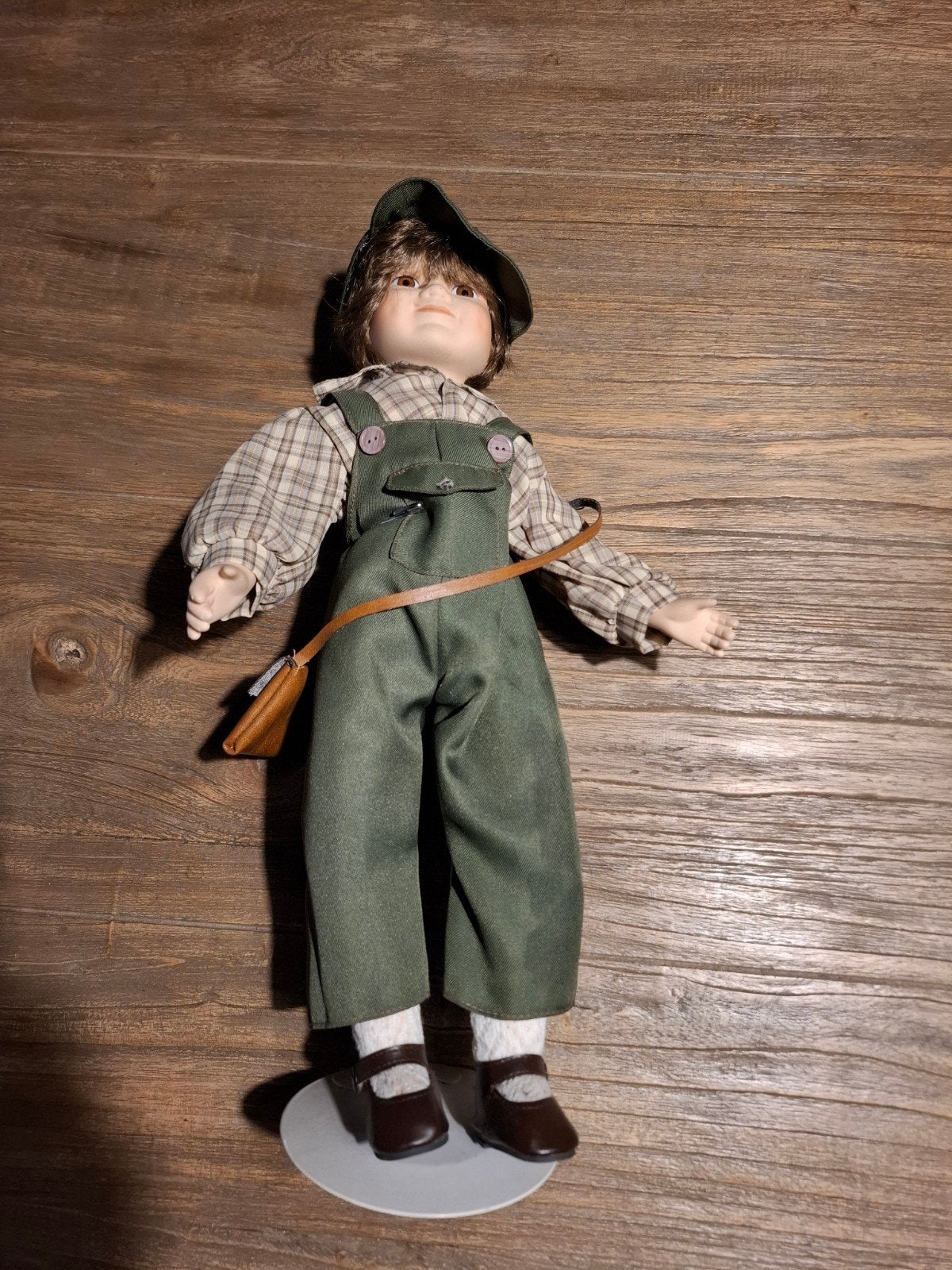 Vintage porseleinen pop jongen in tuinbroek, Ophalen, Zo goed als nieuw, Pop