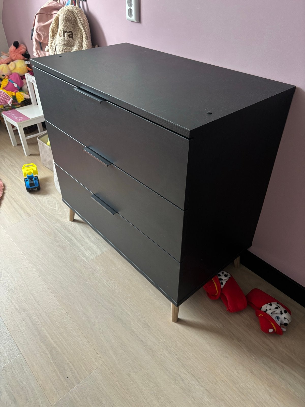 Zwarte Commode met 3 Lades, Ophalen, Gebruikt, 50 tot 70 cm, 75 tot 100 cm