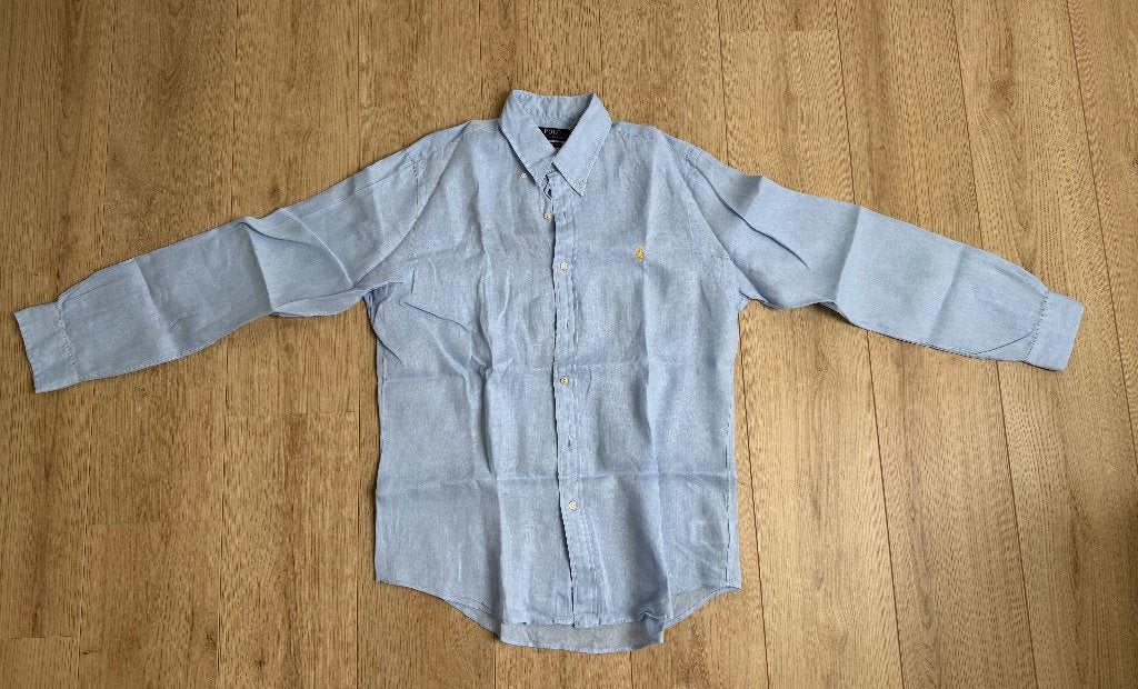 Polo Ralph Lauren Linnen overhemd LG, Blauw, Ophalen of Verzenden, Halswijdte 41/42 (L), Polo Ralph Lauren