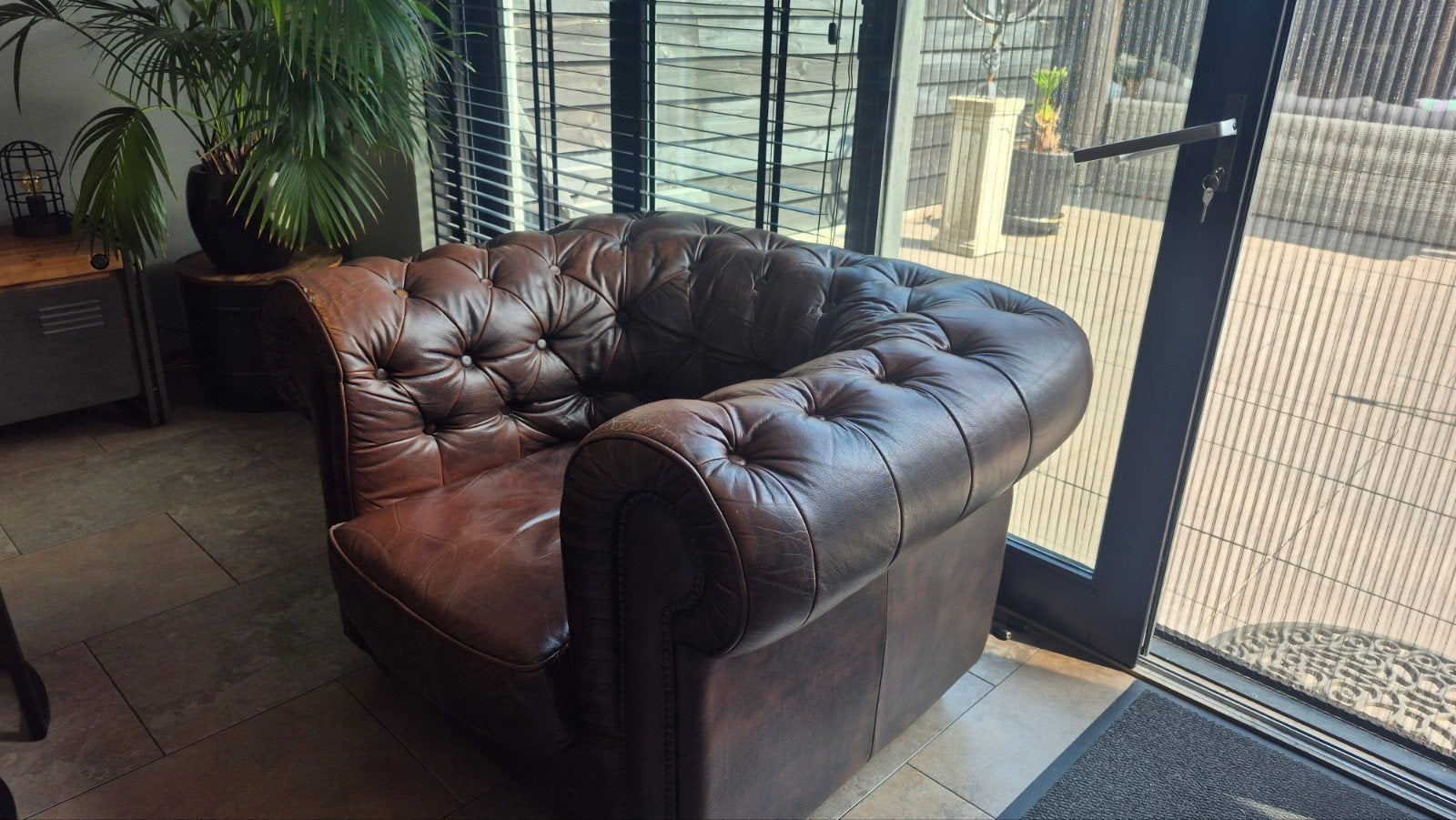 Vintage Leren Chesterfield Fauteuil - Gebruikt, Huis en Inrichting, Ophalen, Gebruikt, Chesterfield, Vintage, 75 tot 100 cm