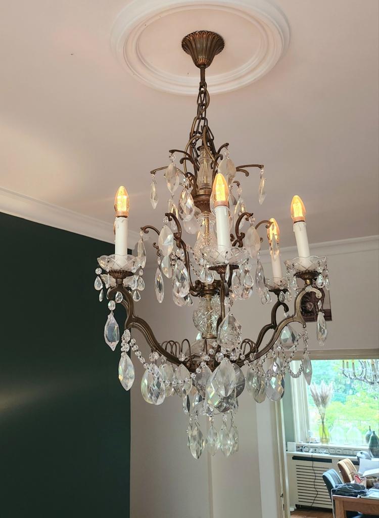 Antieke Kristallen Kroonluchter - Klassieke Elegantie, Huis en Inrichting, Ophalen, Gebruikt, Glas, Antiek, Klassiek, Kristal