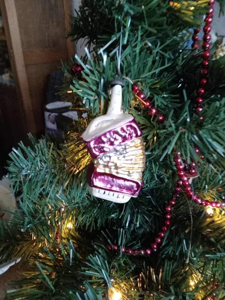 antieke glazen kerstbal accordeon, Ophalen of Verzenden, Gebruikt