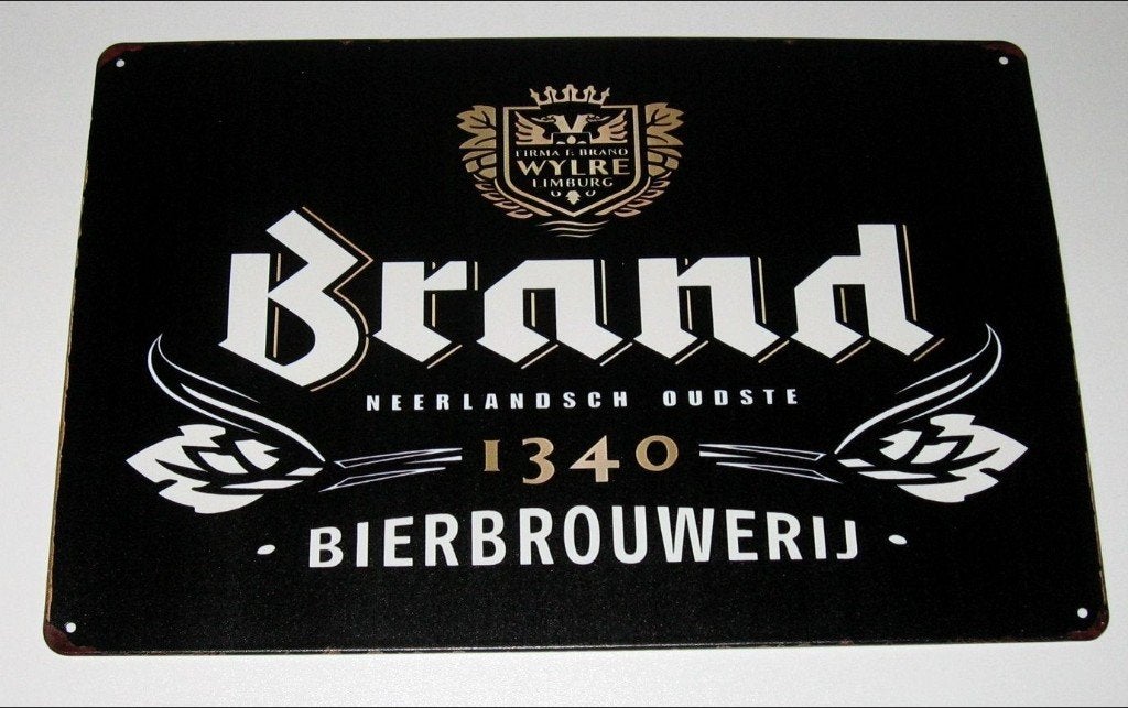 BRAND BIER : Metalen Bord Brand Bierbrouwerij - Anno 1340, Verzamelen, Verzenden, Nieuw, Reclamebord, Plaat of Schild, Brand