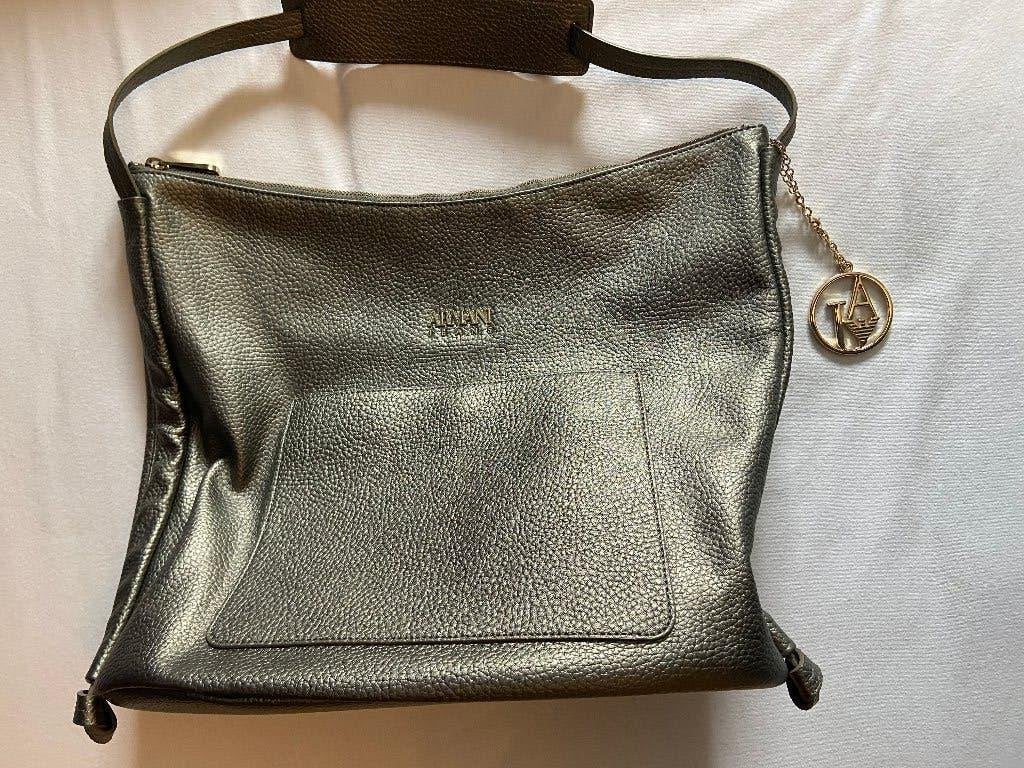 Armani Jeans Schoudertas (Hobo Bag) – Gunmetal/Brons, Ophalen of Verzenden, Zo goed als nieuw, Overige kleuren, Schoudertasje