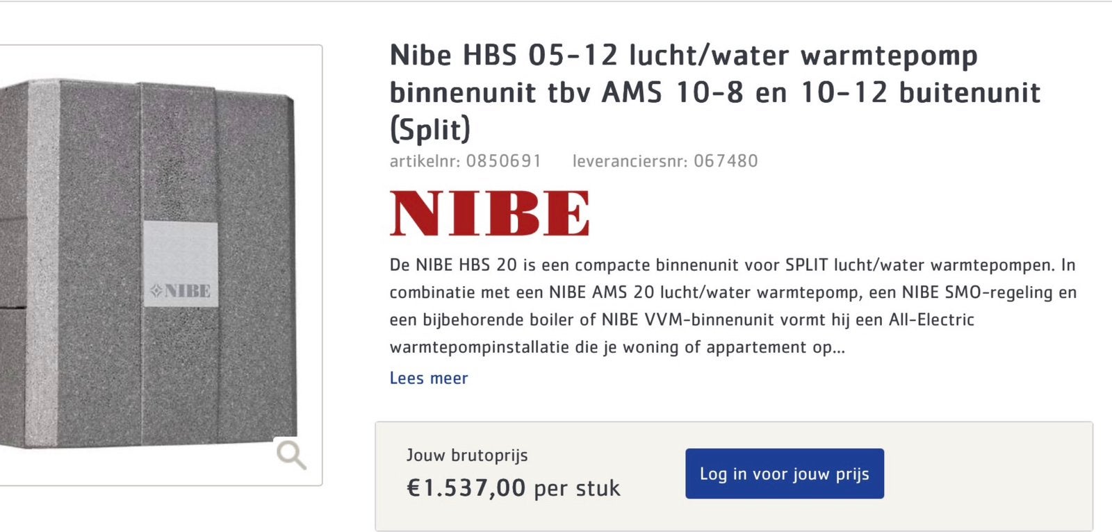 NIBE HBS 05-12 binnenunit voor lucht/water warmtepomp, Ophalen, Nieuw