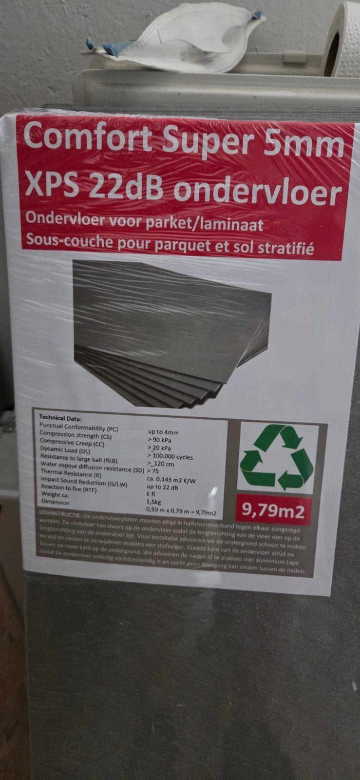 9,79 m2 per pak, 30m2 Comfort Super 5mm XPS 22dB ondervloer, Ophalen, Overige typen, Nieuw, 5 tot 10 m²