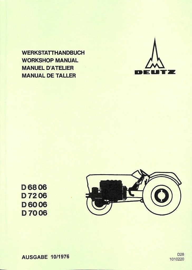 Werkstatthandbuch Deutz D6806, D7206, D6006, D7006, Verzenden, Nieuw, Onbekend, Tractor en Landbouw