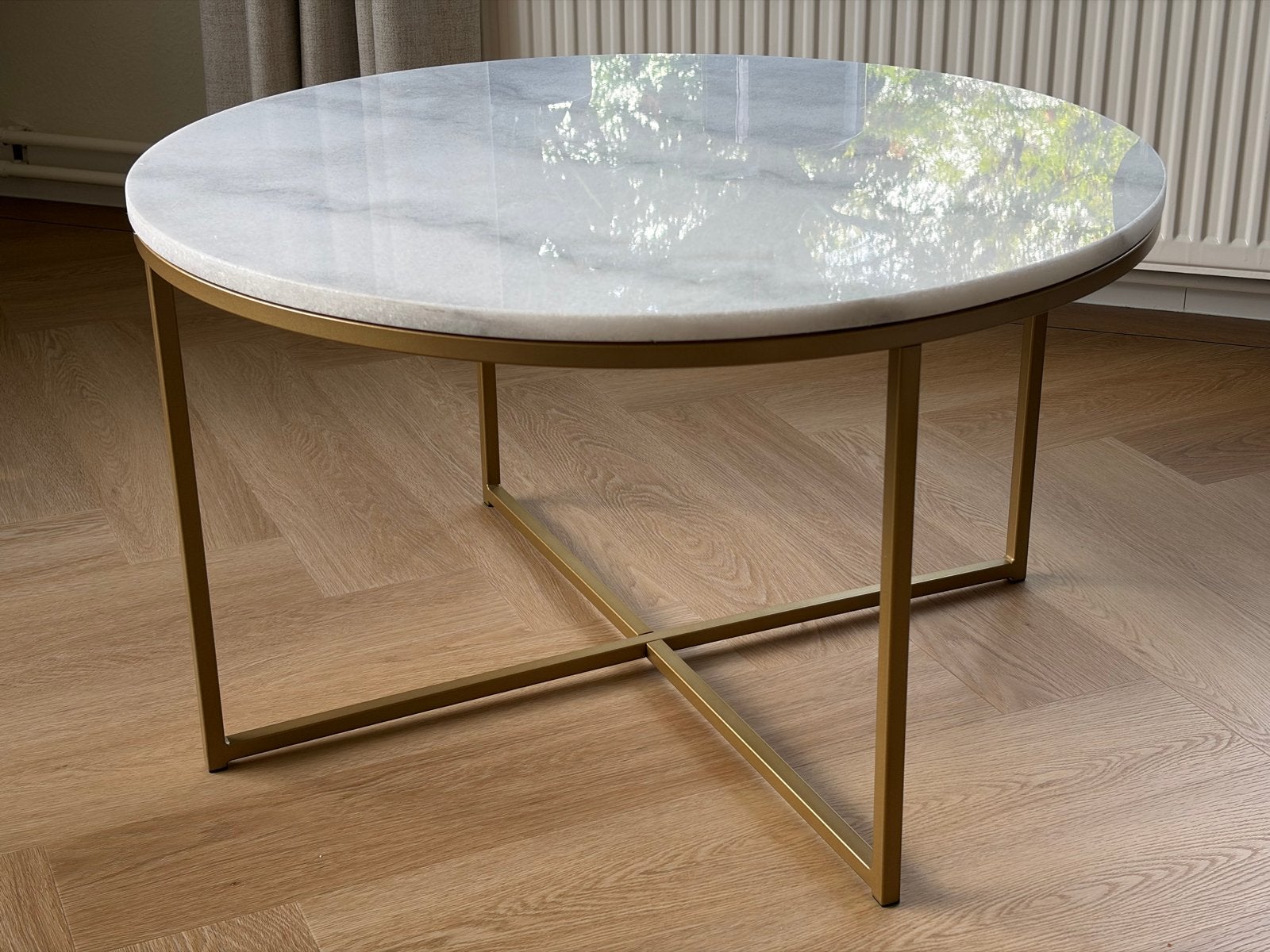 Ronde salontafel met marmeren blad - Ø 80 cm, Ophalen, Rond, 50 tot 100 cm, Zo goed als nieuw