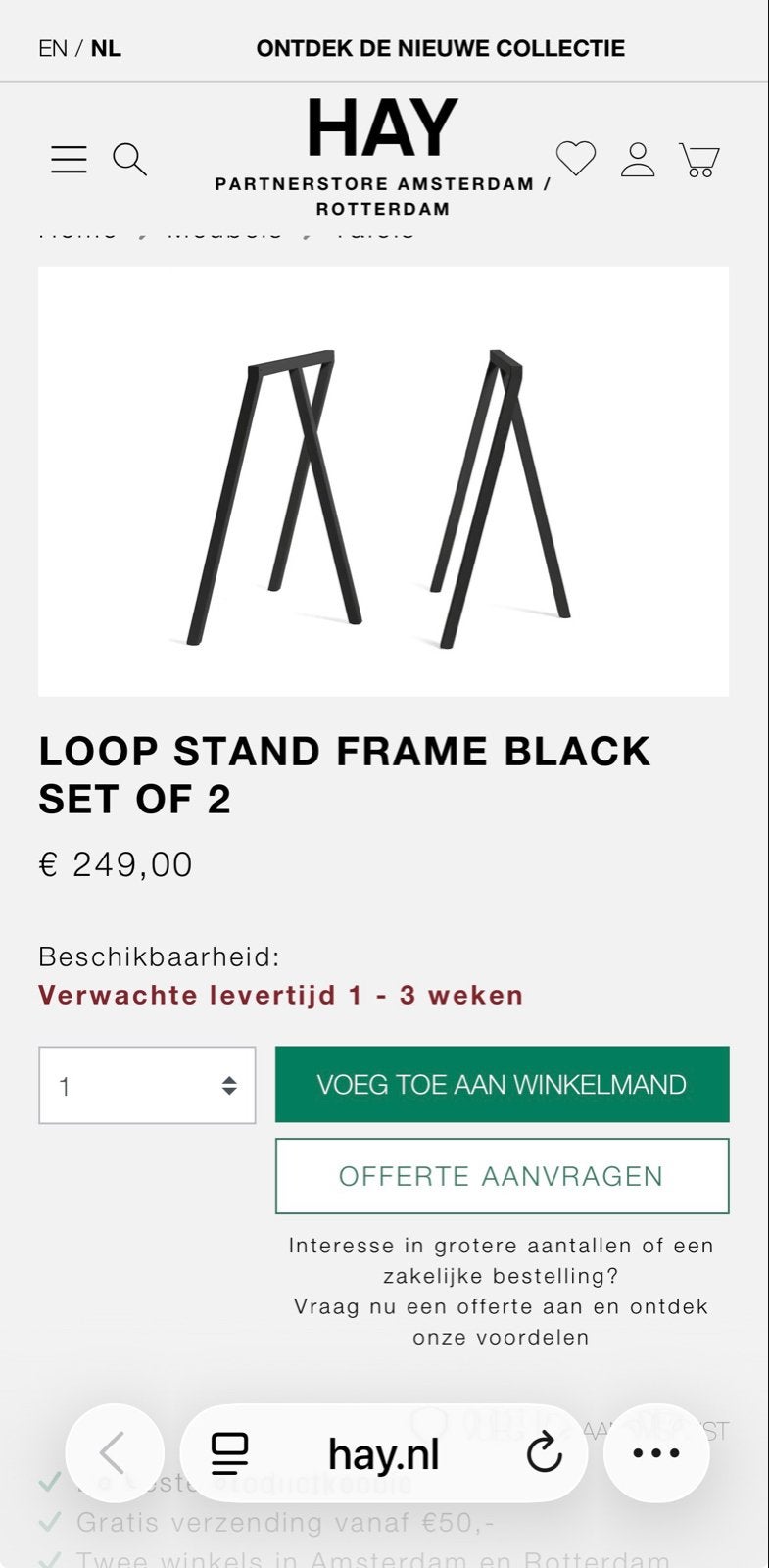 Twee Hay Loop Stand Frame tafelpoten - Zwart, Ophalen, Zo goed als nieuw, Metaal, Tafelpoot