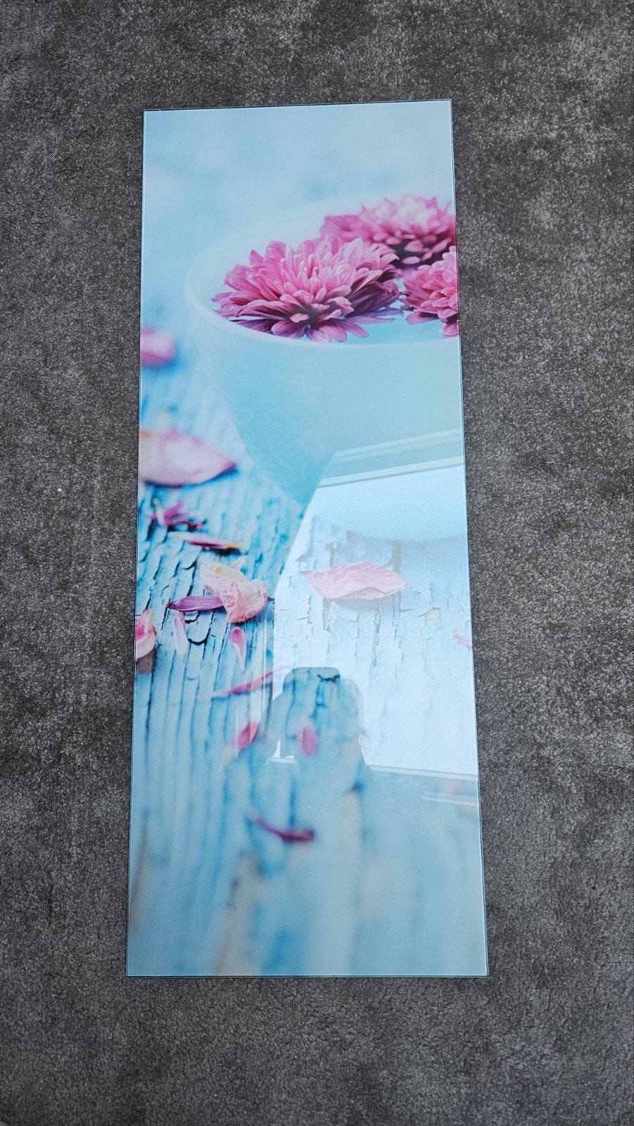 Wanddecoratie Glasplaat Roze Bloemen 30x60 cm, Ophalen, Nieuw, Glas, Wandbord of Wandpaneel