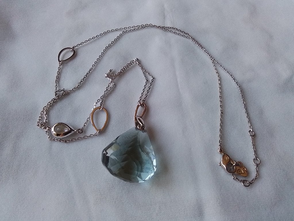 Lange Swarovski ketting met grote lichtblauwe kristal, Met kristal, Overige materialen, Blauw, Ophalen of Verzenden