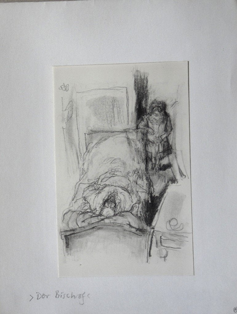 Kurt Löb litho "Der Bischof", proefdruk, geannoteerd passepa, Origineel, Lithografie, Ophalen, Personages en Fantasiefiguren