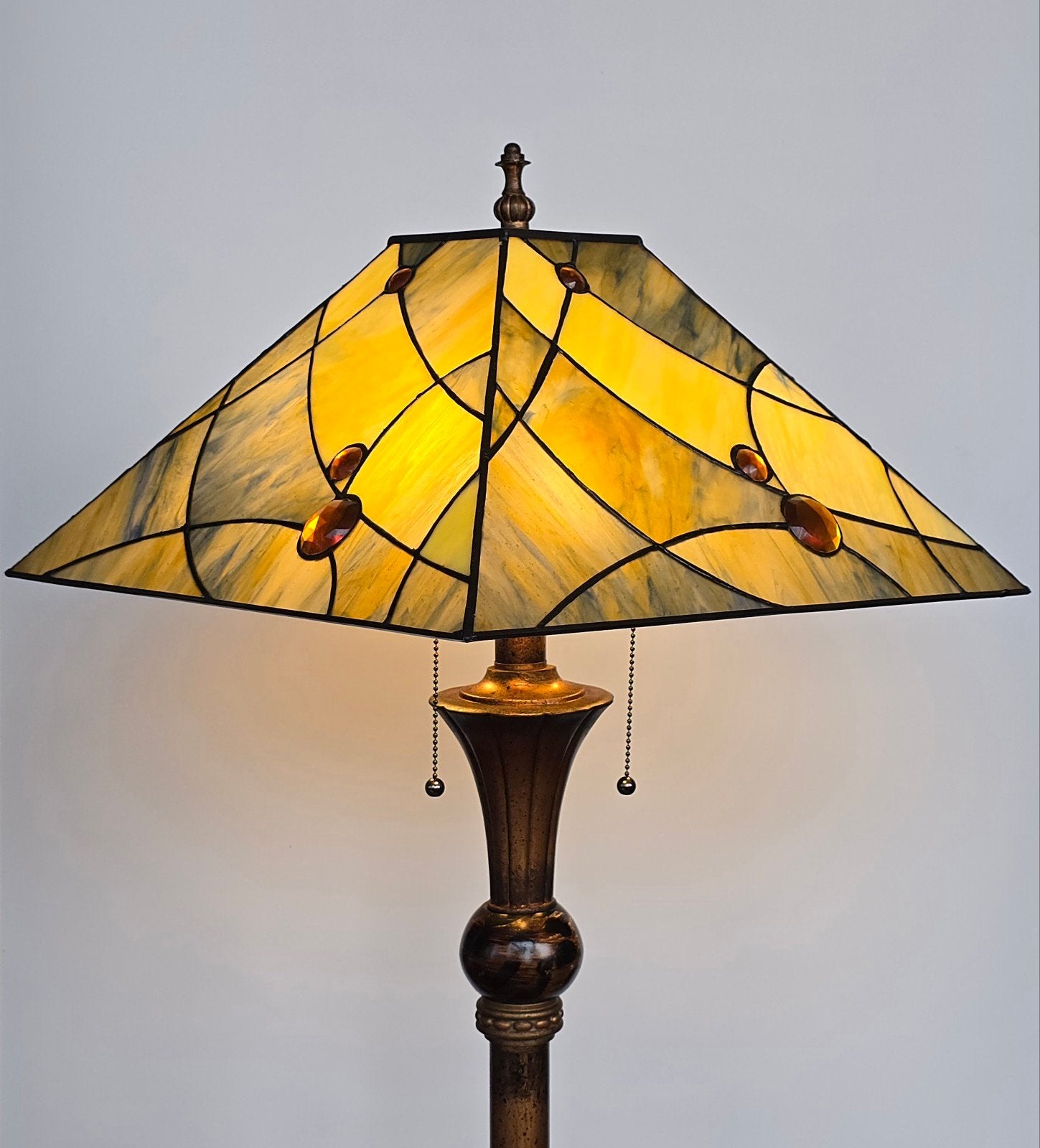 Vloerlamp met Tiffany kap 44x44cm Sly Blue, Ophalen of Verzenden, Nieuw, Glas