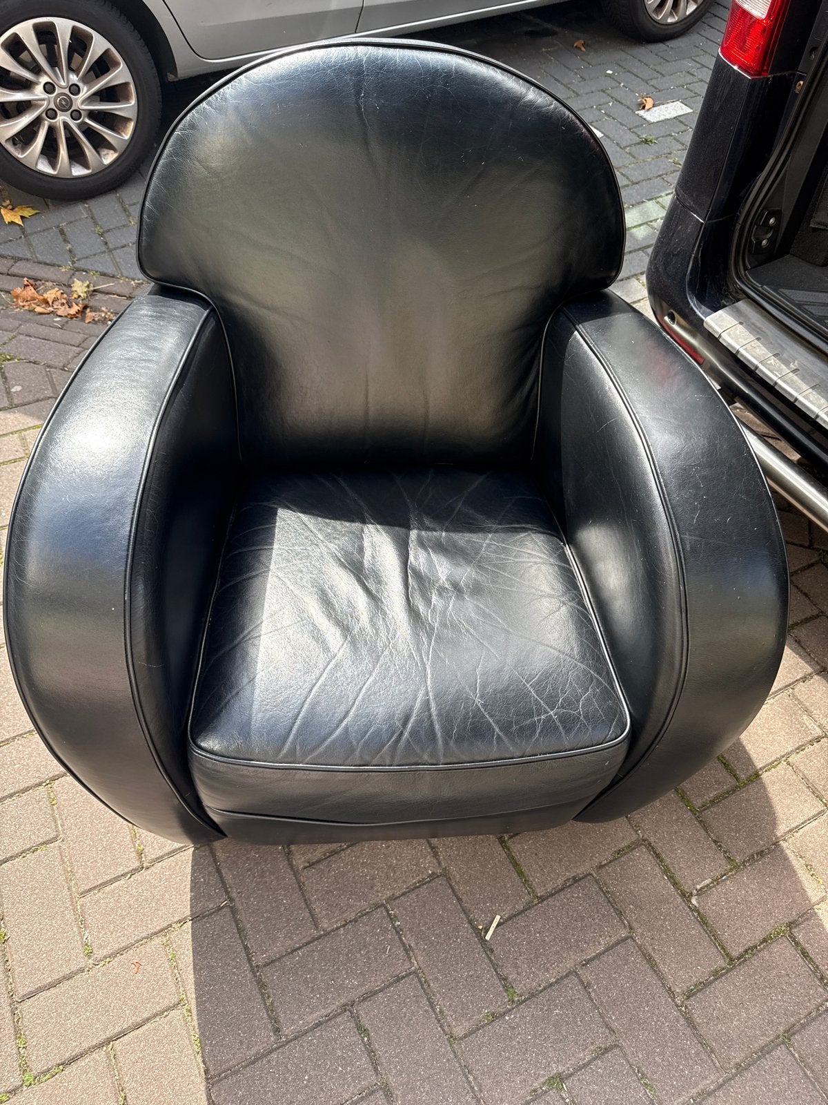 Zwarte echte leren fauteuil relax stoel, Ophalen, Gebruikt, Zwart, Leer