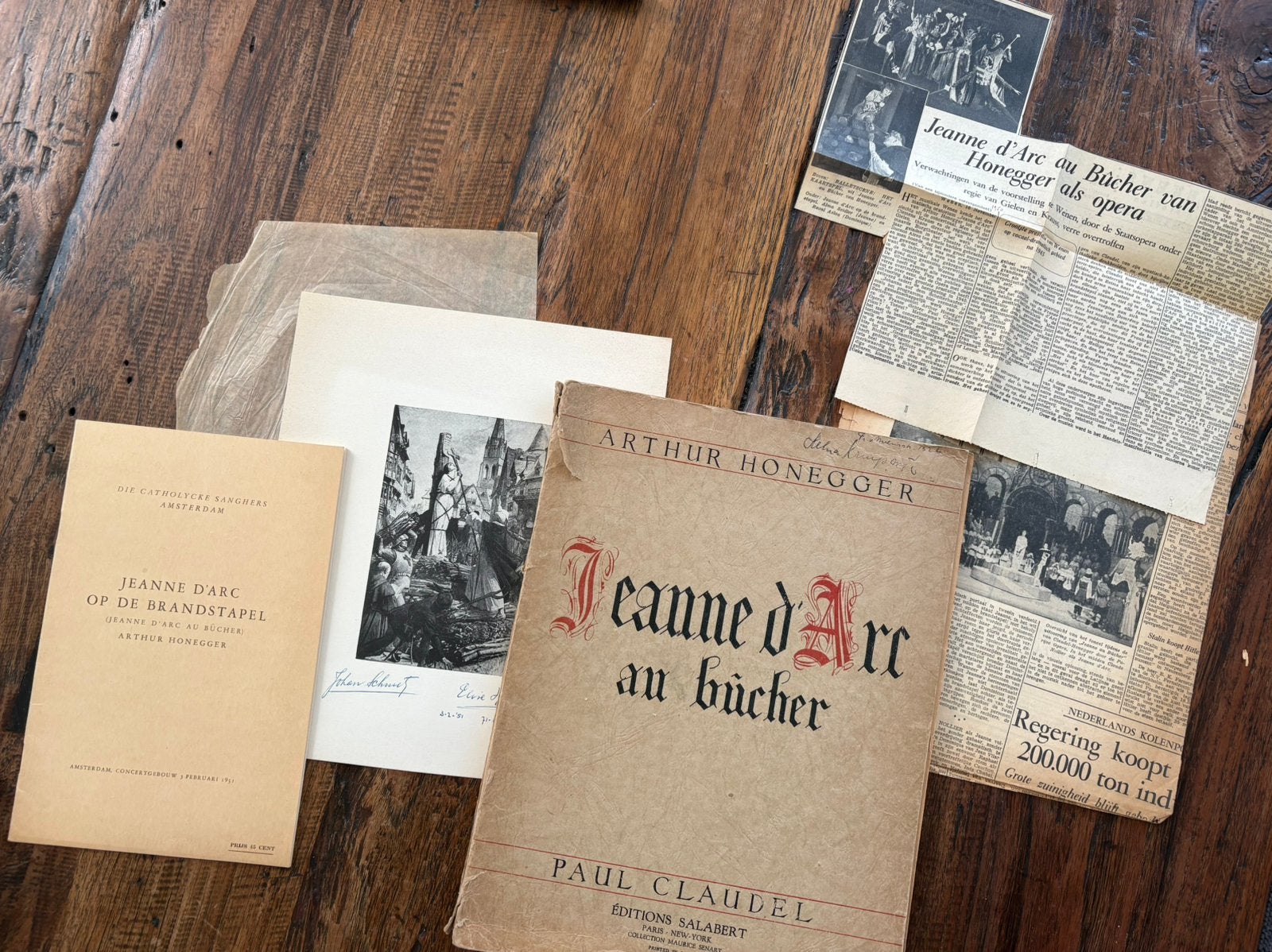 Jeanne d'Arc - Honegger 1951 Unieke set + gesigneerde prent, Verzamelen, Muziek, Artiesten en Beroemdheden, Ophalen of Verzenden