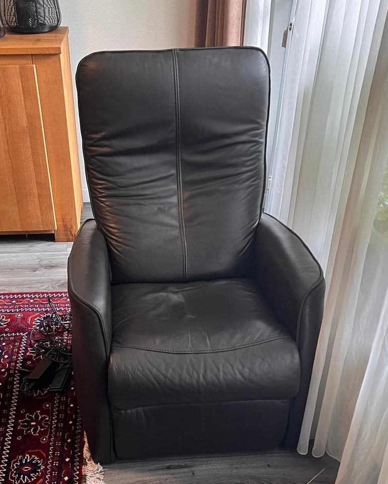 Comfortabele leren relaxfauteuil - Donkerbruin, Ophalen, Gebruikt, Bruin, Leer
