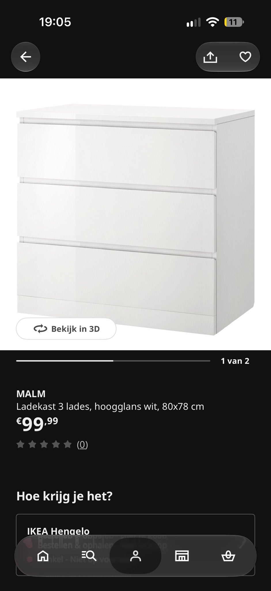IKEA MALM Ladekast met 3 lades en glasplaat, wit, Huis en Inrichting, Ophalen of Verzenden, Zo goed als nieuw, 3 of 4 laden, 25 tot 50 cm